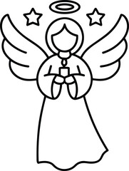 Christmas Angel Line Art Vector with Candle and Stars - Festive Holiday Illustration