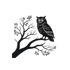 Elegant owl silhouette perched on a branch vector graphic