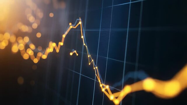 Glowing financial chart showing economic growth and decline on digital screen