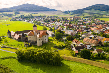 The town of Švihov with a medieval castle in the Šumava foothills. Czech Republic, Central Europe.