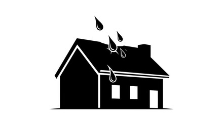 leaking roof icon, house water damage vector, roof leak symbol, home repair graphic, water dripping roof illustration, rain damage house icon, wet roof problem vector, damaged roof pictogram, house le