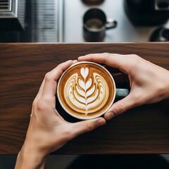 Latte Art Hands Holding a Cup of Coffee