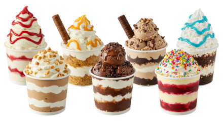 Assorted layered desserts in cups colorful creamy and delicious confectionery treats