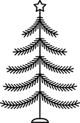 Minimal Christmas Tree Line Art Vector with Star Decoration