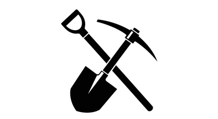 pickaxe, shovel, silhouette, vector, icon, mining, construction, tools, equipment, dig, excavation, geology, labor, industry, work, symbol, illustration, design, handyman, quarry, archaeology, farming