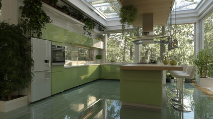 Sustainable Kitchen Interior with Green Design