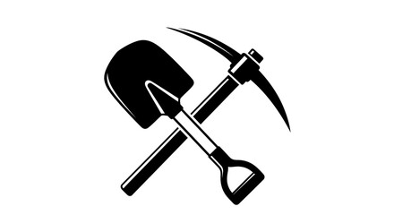 pickaxe, shovel, silhouette, vector, icon, mining, construction, tools, equipment, dig, excavation, geology, labor, industry, work, symbol, illustration, design, handyman, quarry, archaeology, farming