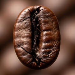 Detailed macro shot of a single roasted coffee bean