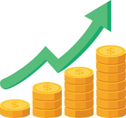 Coins Rising With Upward Arrow Vector Illustration