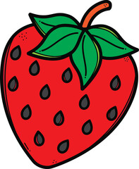 Ripe Red Strawberry with Leaves, Vector of a Whole Strawberry