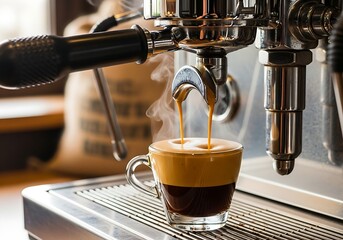 Freshly Brewed Coffee Extraction Aromatic Espresso Pouring into a Glass