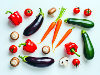 Assorted Fresh Vegetables on Light Background, Top View