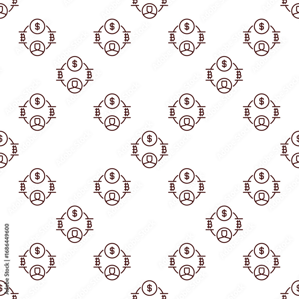 Poster bitcoin with dollar and man vector investing in btc seamless pattern in thin line style