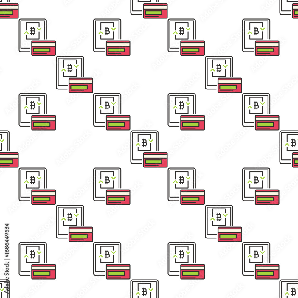 Poster btc payment via tablet vector bitcoin accumulation colored seamless pattern