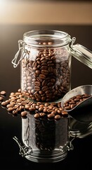 Roasted Coffee Beans in a Glass Jar A Rich Aroma