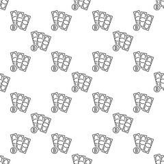 Cash with Bitcoin sign vector BTC Investment seamless pattern in outline style
