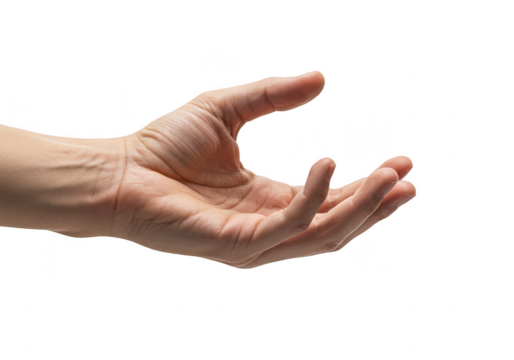 Open human hand reaching out isolated on transparent background