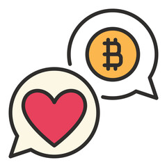 BTC with Heart in Speech Bubbles vector Bitcoin Investment colored icon or design element