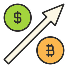 Dollar and Bitcoin with Arrow vector BTC Investment colored icon or design element