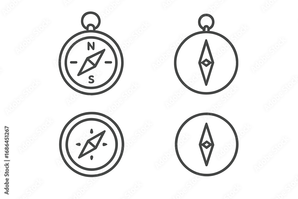 Poster compass line icon set for navigation and direction. simple vector symbols for travel, exploration, a