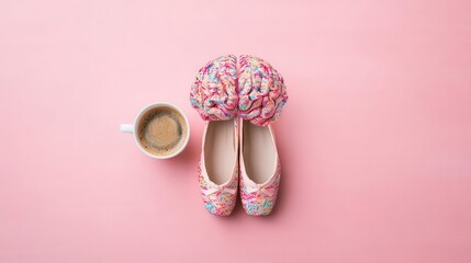 Absurd brainrot collage with espresso, ballet shoes, and pixelated memes