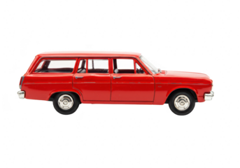 Red vintage station wagon car isolated on transparent background