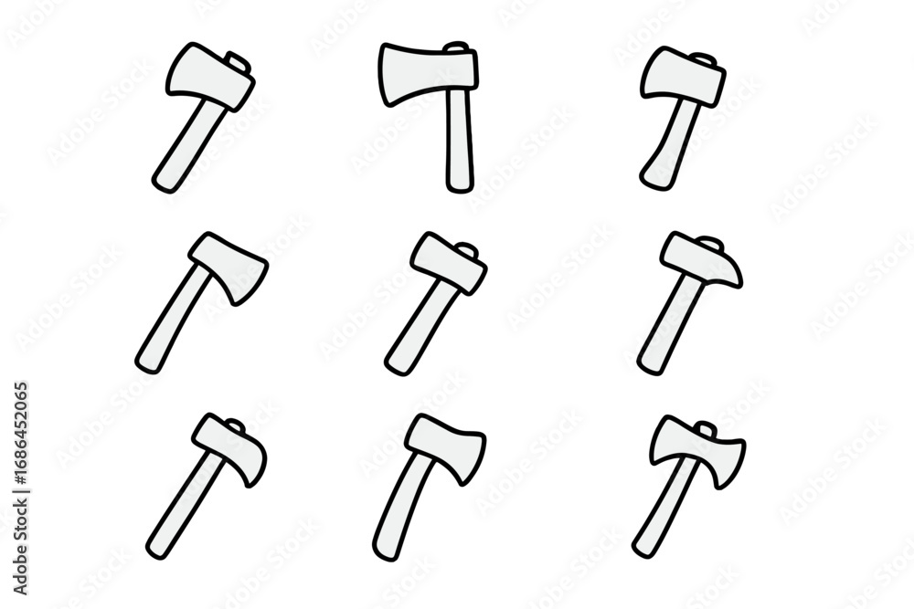 Poster axe line icon set. vector collection of various hatchets and axes. minimalist pictograms for web and