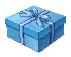 Blue Gift Box: A close-up shot of an elegant, aquamarine gift box, meticulously adorned with a satin ribbon and bow, offering a sense of anticipation.