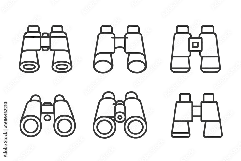 Poster binocular line icon set. outline spyglass symbol collection for web design. vector field glasses pic