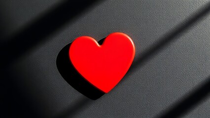 Red heart-shaped object on a dark textured surface, conveying emotion through minimalist design.