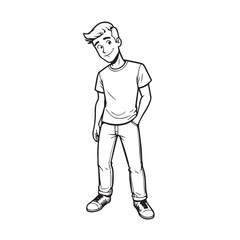 Handsome Man Black and White Illustration Vector Image Male Portrait Fashion Sketch Line Art Design