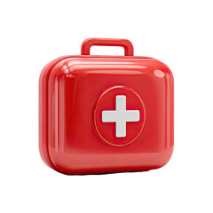Obraz premium Red first-aid kit, glossy, 3D icon with handle and white cross
