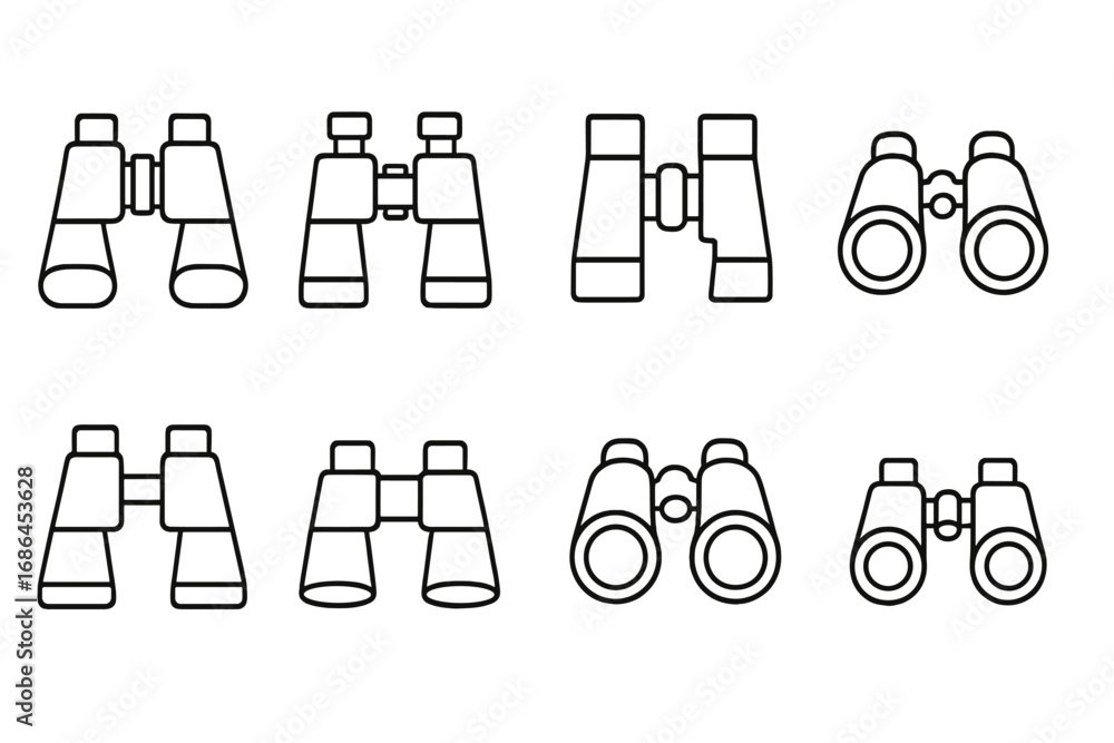 Poster binocular line icon set. collection of outline vector symbols for web and graphic design. field glas