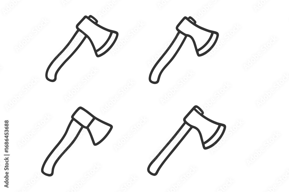 Poster axe line icon set. minimalist linear pictogram collection. woodcutter and lumberjack tool concept. v