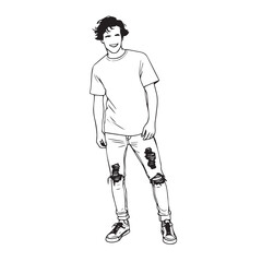 Handsome Man Black and White Illustration Vector Image Male Portrait Fashion Sketch Line Art Design