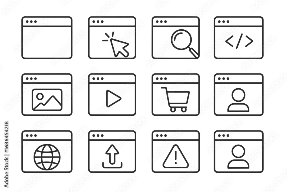 Aufkleber web page line icon set. browser window outline signs for graphic and web design. vector symbols for 