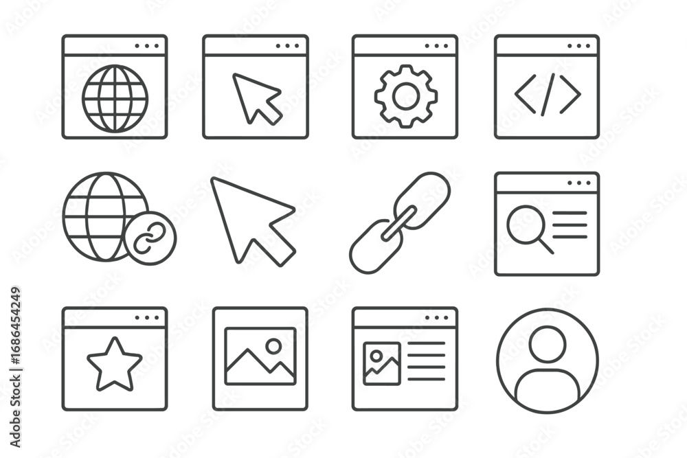 Fototapete web design and development line icon set. user interface and experience signs for website and mobile
