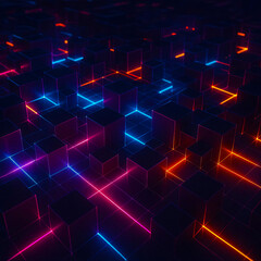 Obraz premium Futuristic cubic abstract 3D glowing sci-fi digital background