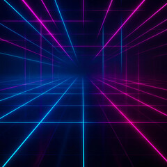 Obraz premium Futuristic laser grid glowing 3D neon sci-fi digital background 