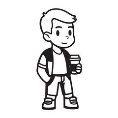 Handsome Man Black and White Illustration Vector Image Male Portrait Fashion Sketch Line Art Design