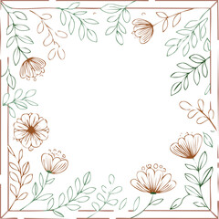 Floral border with leaves and blossoms brown green