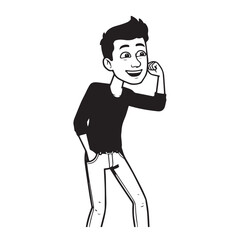 Handsome Man Black and White Illustration Vector Image Male Portrait Fashion Sketch Line Art Design