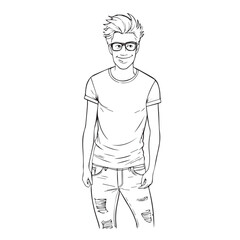 Handsome Man Black and White Illustration Vector Image Male Portrait Fashion Sketch Line Art Design