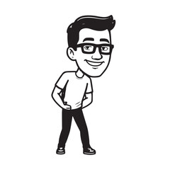 Handsome Man Black and White Illustration Vector Image Male Portrait Fashion Sketch Line Art Design