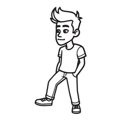 Handsome Man Black and White Illustration Vector Image Male Portrait Fashion Sketch Line Art Design