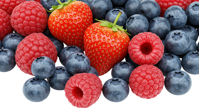 Red and blue berries closeup fresh raspberries strawberries and blueberries