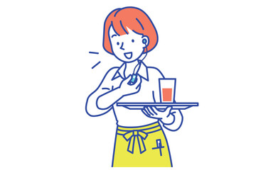 インカムで会話する女性カフェ店員