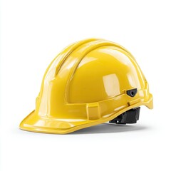 Fototapeta premium Bright yellow safety helmet, angled view, isolated on white background