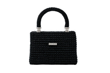 Black, knitted handbag with silver hardware