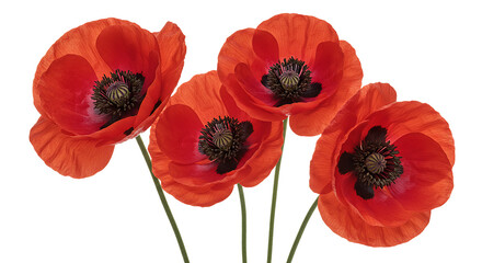 Obraz premium Red poppies flowers on transparent background floral design element